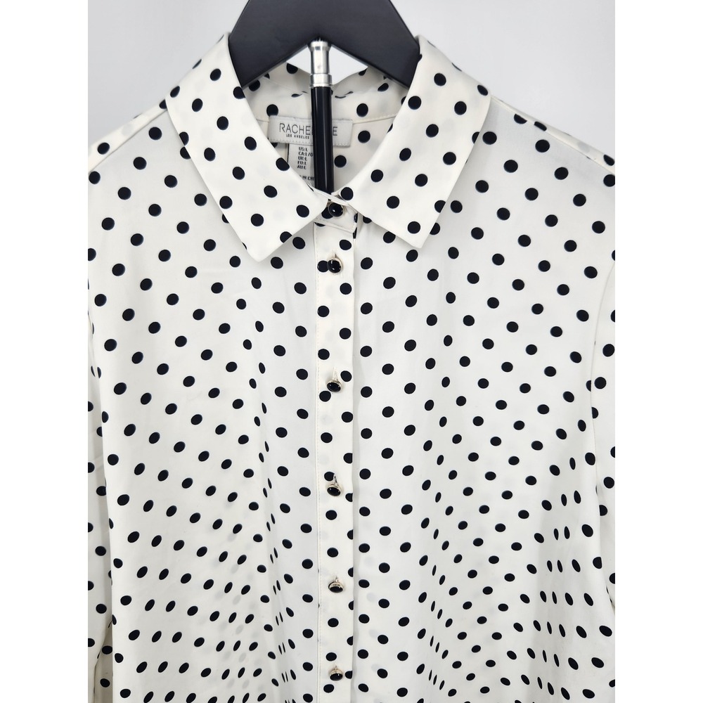 Rachel Zoe Womens Polka Dot Button Down Blouse Ivory Black Size Large 1289744 - Picture 2 of 7